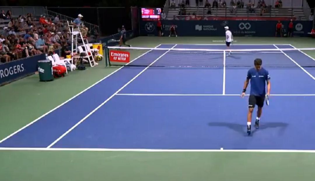 Feliciano López y Andy Murray jugando el torneo de dobles en Montreal.