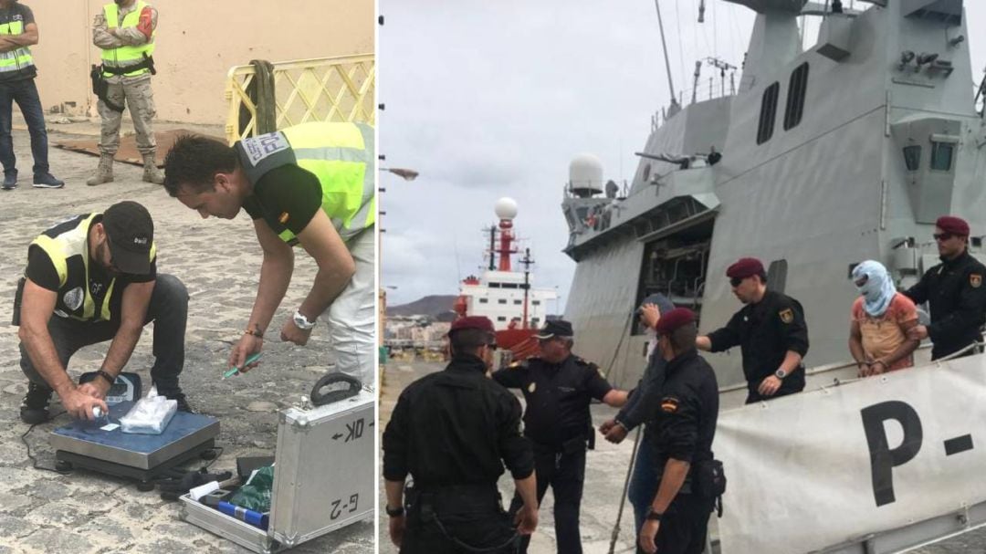 Desembarco de la droga en la Base Naval de Las Palmas de Gran Canaria. 