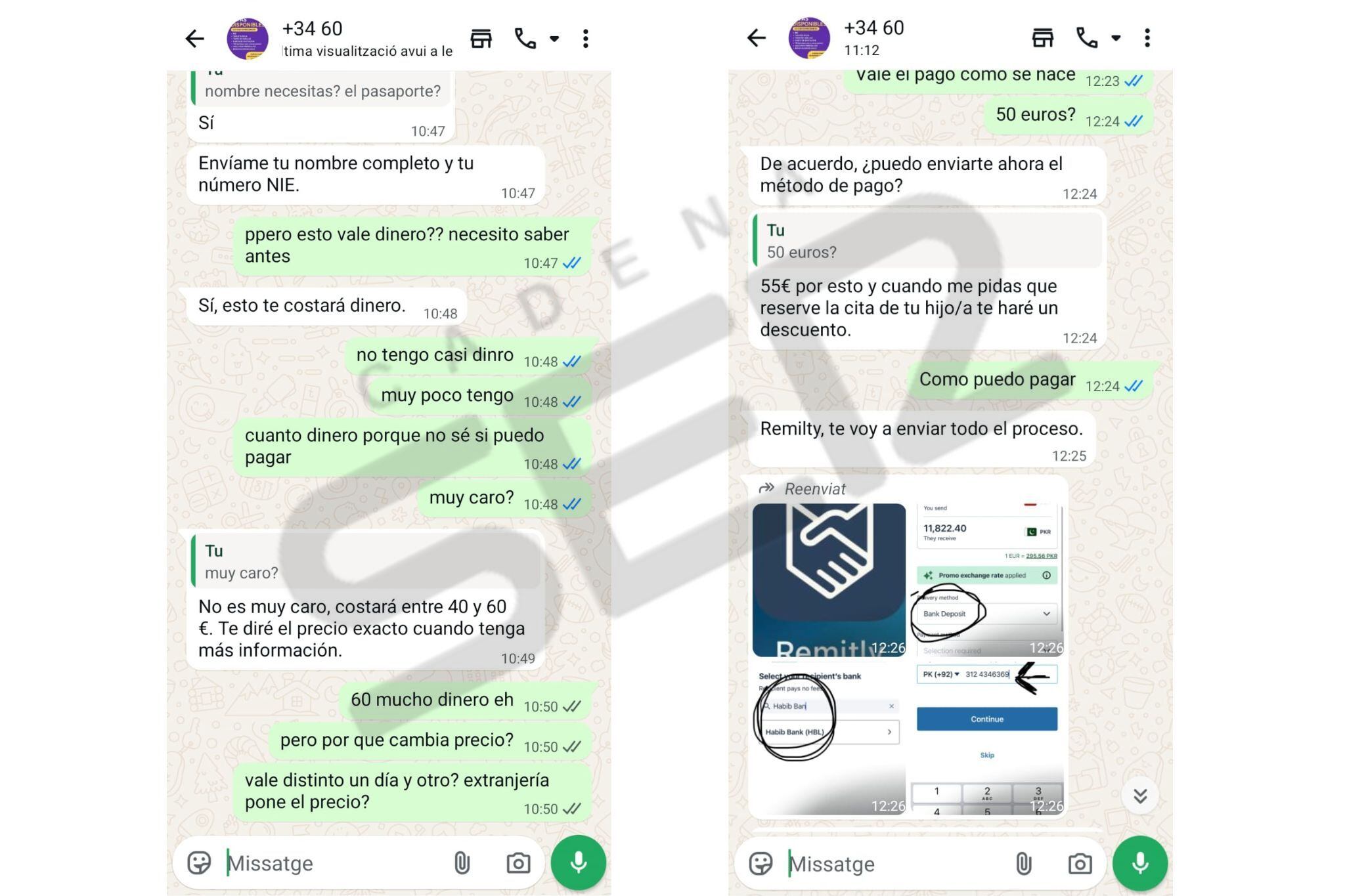 Conversación real con uno de los estafadores que pretende cobrar 55€ por una cita previa que es gratis
