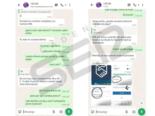 Conversación real con uno de los estafadores que pretende cobrar 55€ por una cita previa que es gratis