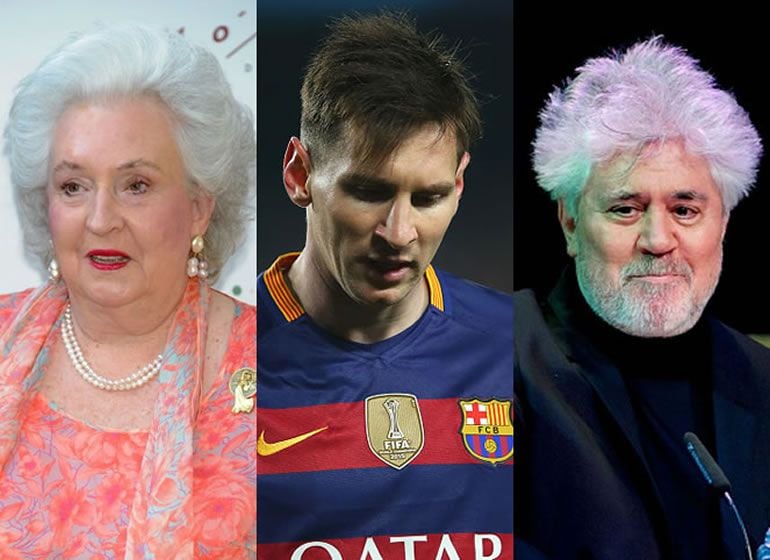 La Infanta Doña Pilar, hermana del rey Juan Carlos I, el futbolista Leo Messi y el director de cine Pedro Almodóvar