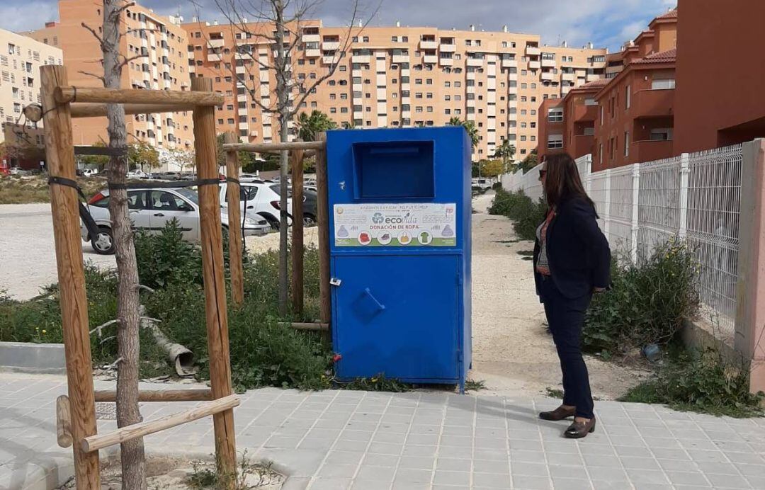 Uno de los contenedores que permanecen en la vía pública pese a carecer de licencia
