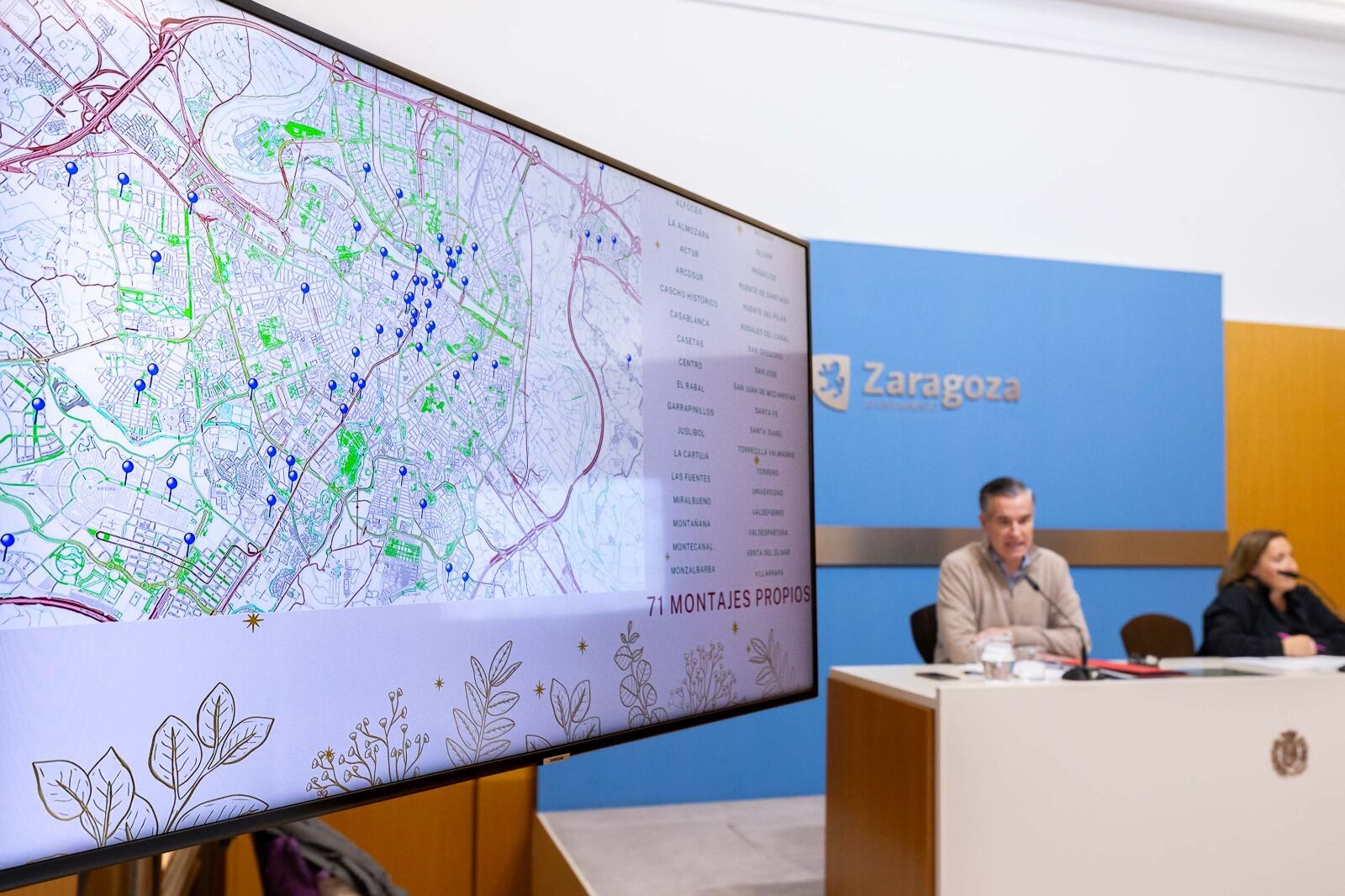 Mapa con las ubicaciones donde se colocarán los decorados navideños en Zaragoza