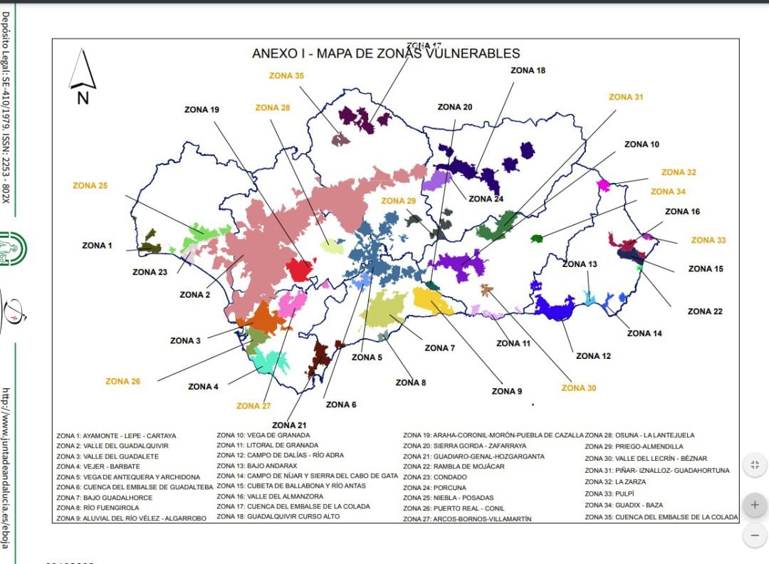 Mapa de zonas vulnerables a la contaminación por nitratos agrícolas