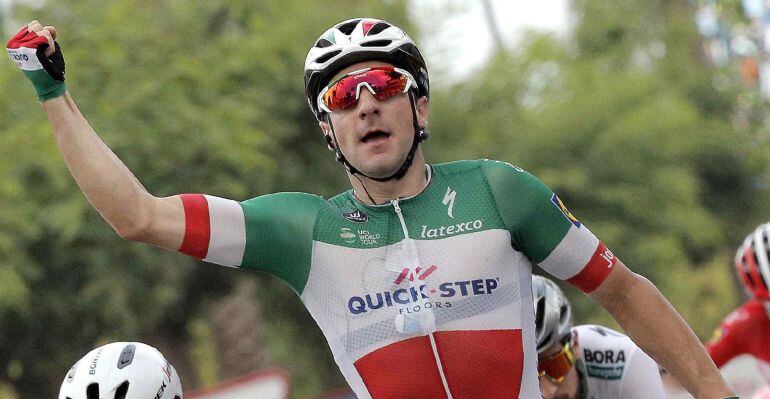 Viviani, durante su primera victoria en La Vuelta