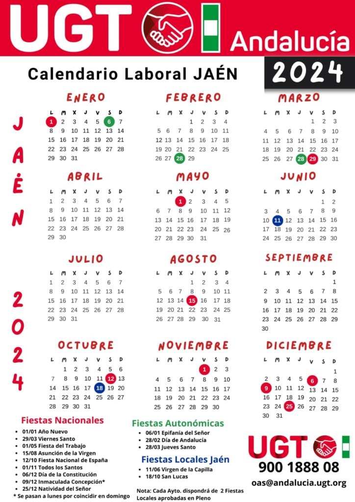 Calendario Laboral de Jaén 2024 de UGT Andalucía.