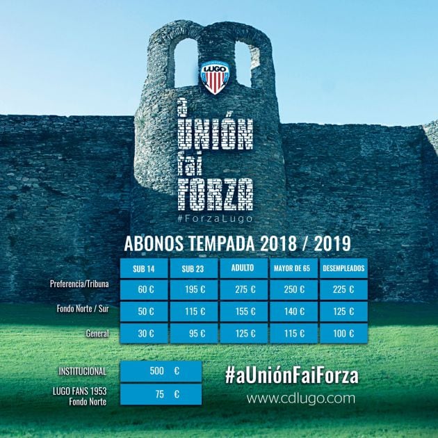 Precios de los abonos del CD Lugo en la temporada 2017-2018