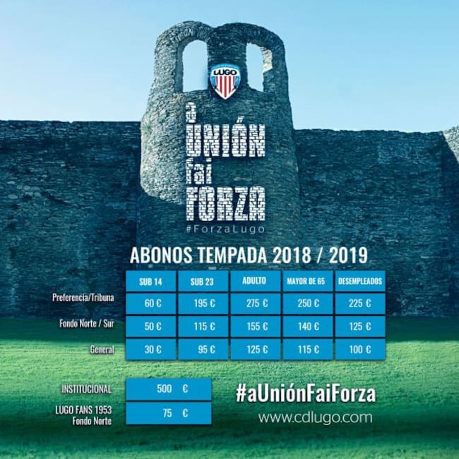 Precios de los abonos del CD Lugo en la temporada 2017-2018