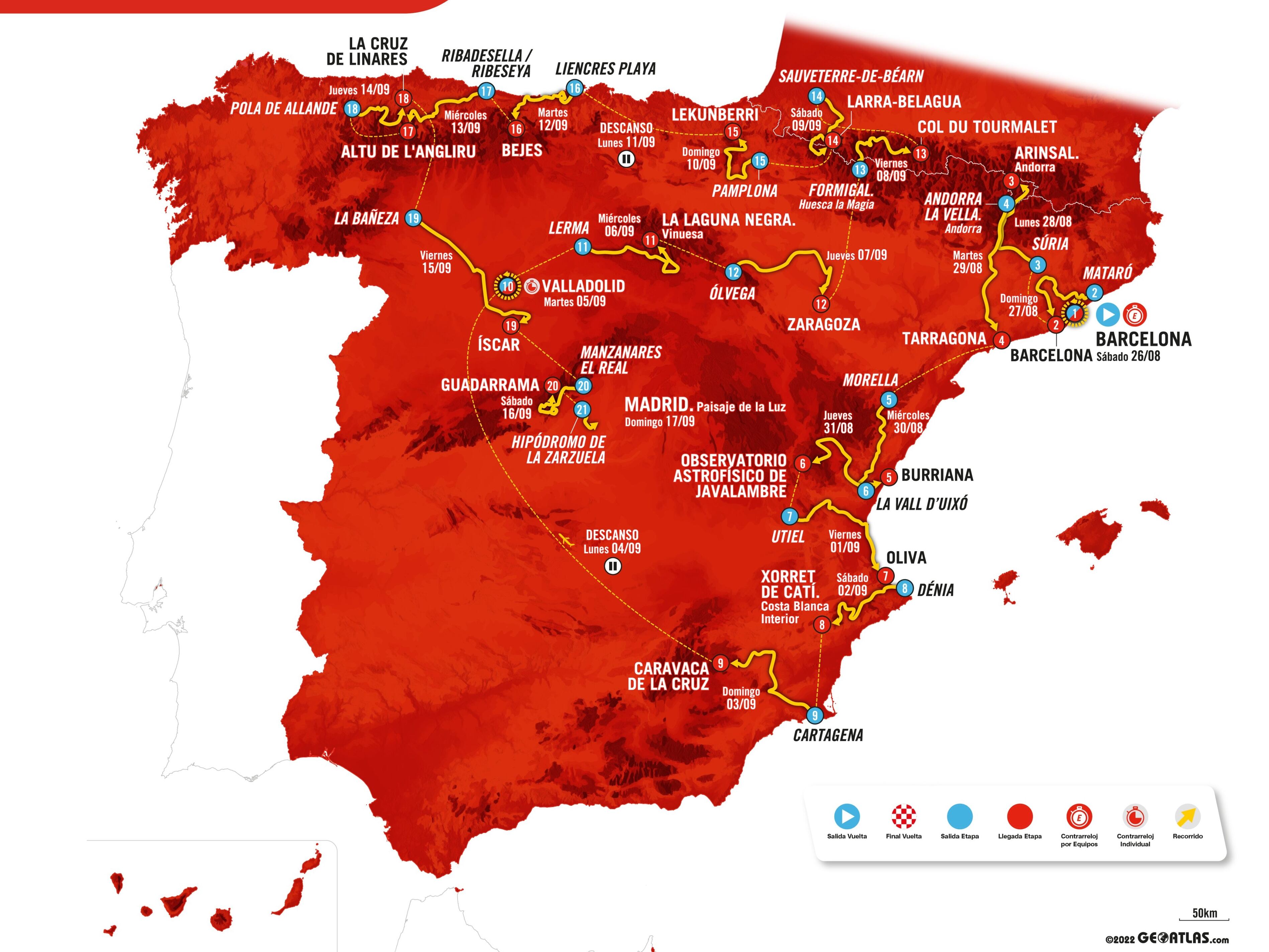 El mapa del recorrido de La Vuelta'23