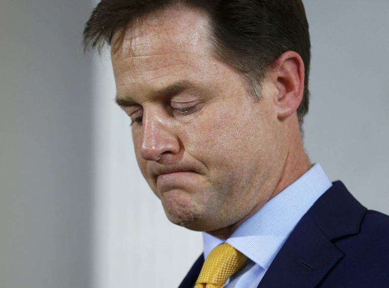 Britain&#039;s Liberal Democrat leader Nick Clegg announces his resignation as leader at a news conference in London, Britain May 8, 2015. Prime Minister David Cameron won a shock election victory in Britain, overturning predictions that the vote would be the 