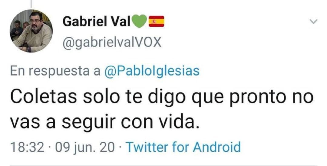 Supuesta cuenta de Twitter del concejal de Vox