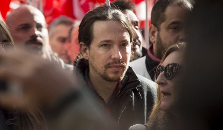 El líder de Podemos, Pablo Iglesias, durante su participación en una manifestación sindidal.