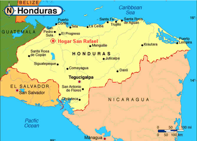 Mapa político de Honduras.