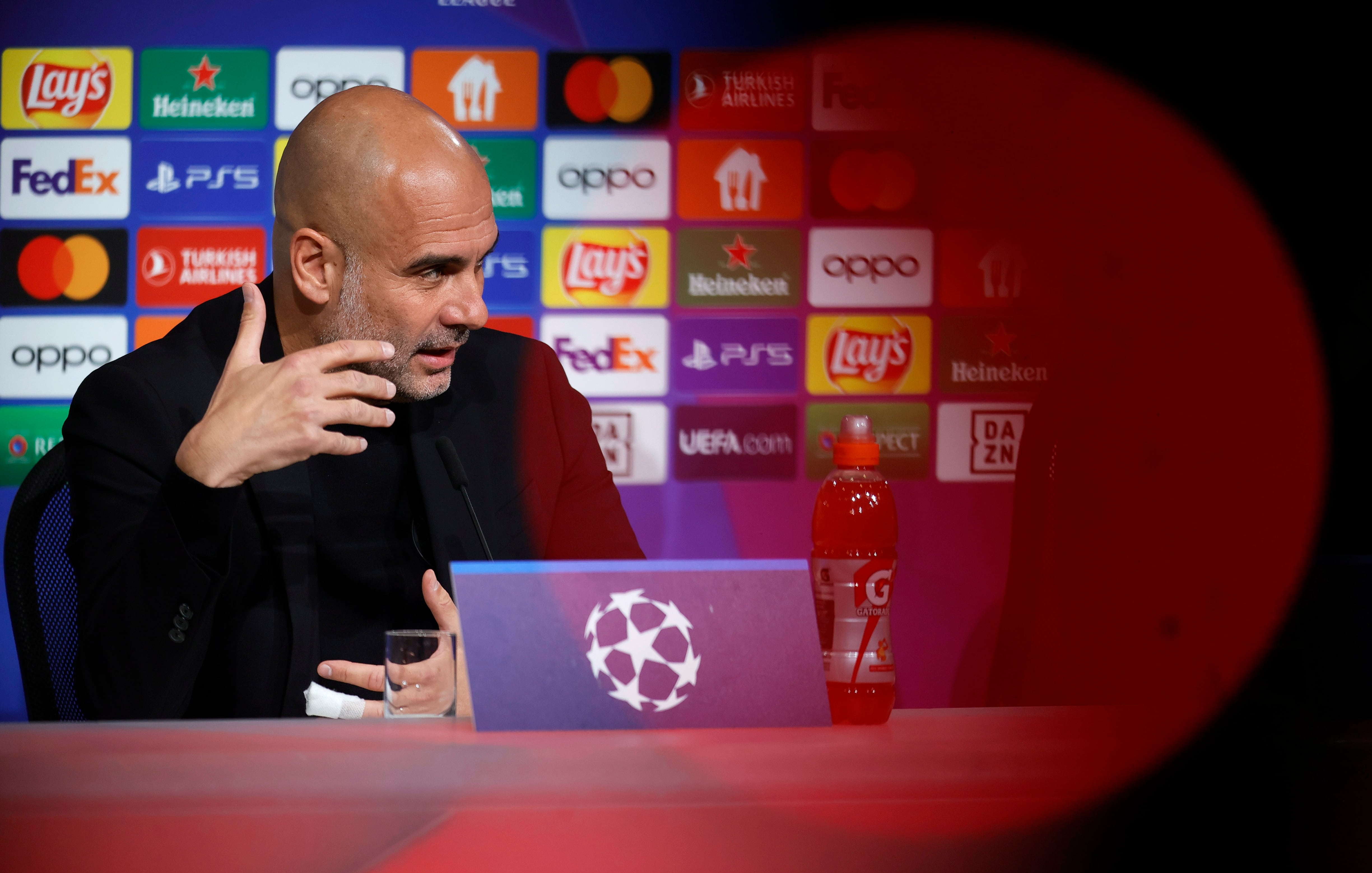 Guardiola, en la rueda de prensa previa al Bayern - City.