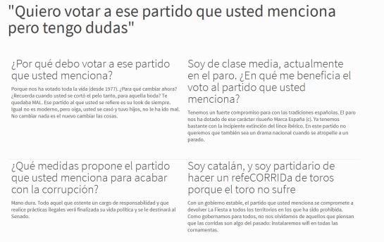 La web del diario satírica ha creado un apartado de supuestas dudas de los usuarios, en los que ha evitado mencionar el nombre del Partido Popular