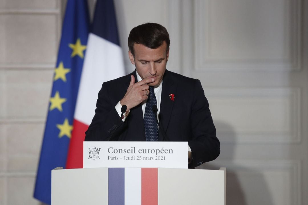 Emmanuel Macron, tras el Consejo Europeo, el pasado día 25.