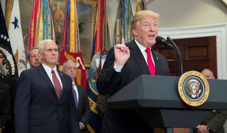 Donald Trump durante una de sus ruedas de prensa.