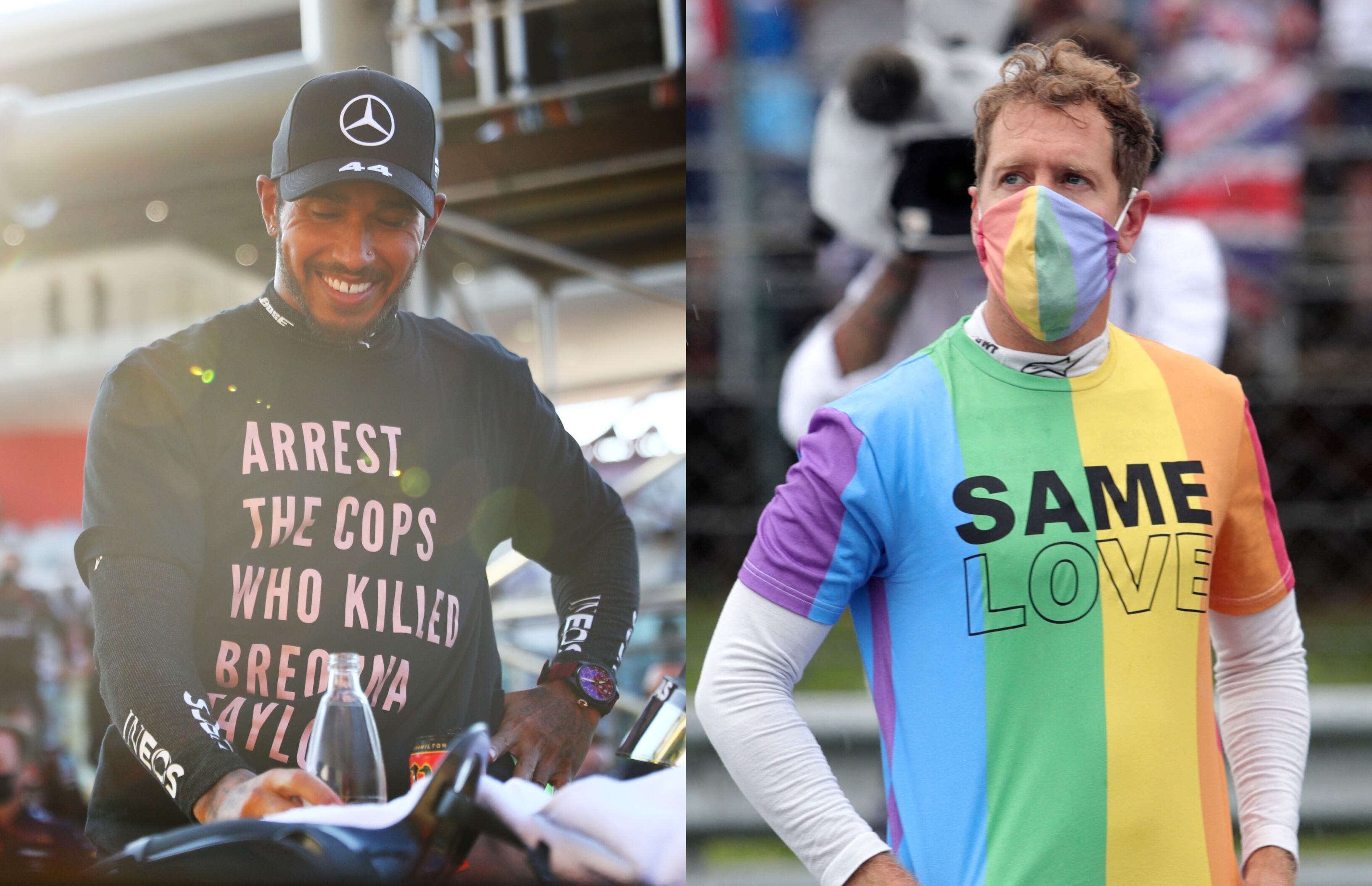 Hamilton y Vettel, con mensajes en sus camisetas