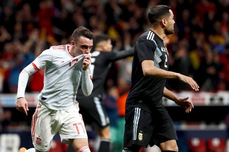 Iago Aspas celebrando el quinto gol a Argentina