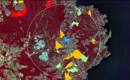 Sobre la zona de Begur s’ha superposat un cercle amb una superfície de 1.275 ha, les mateixes que a Rafina van matar 86 persones el juliol de 2018