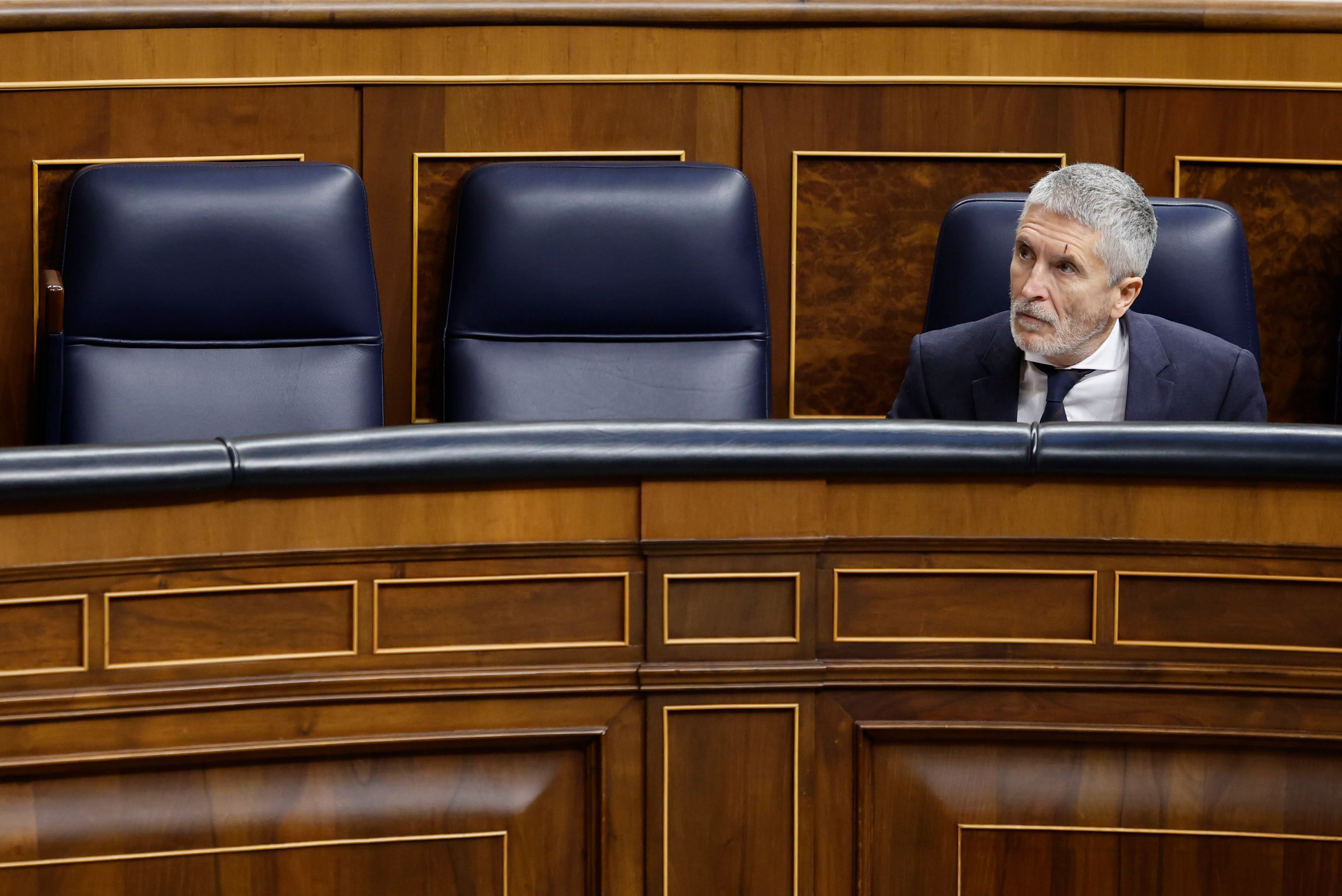 El ministro del Interior, Fernando Grande Marlaska durante la sesión de control al Gobierno este miércoles en el Congreso. EFE/  Mariscal