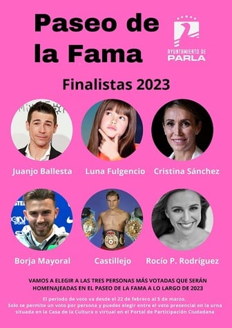 Cartel de personas célebres propuestas por el Ayuntamiento de Parla para ser votadas y estar su nombre en el Paseo de la Fama de la ciudad.