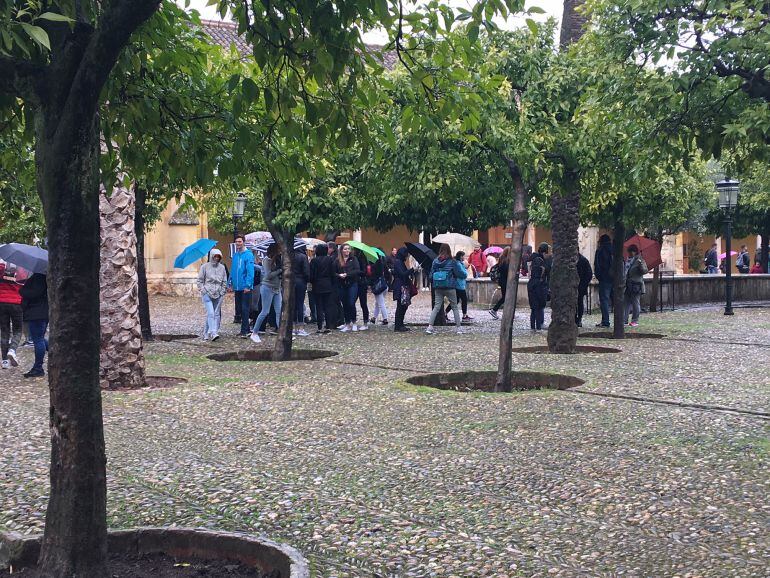 Turistas en el patio de los Naranjos, este Domingo de Ramos