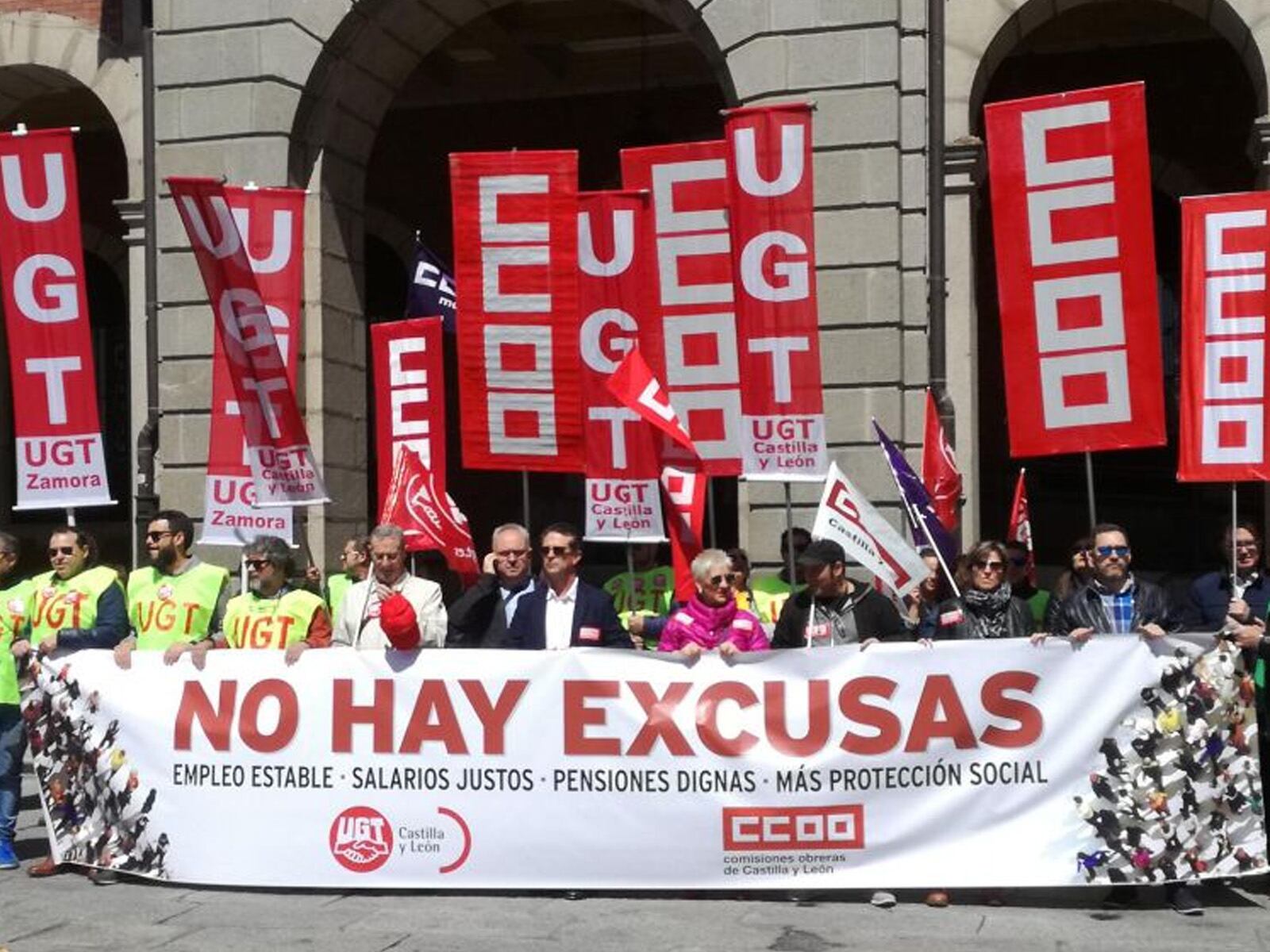 Representantes sindicales durante una celebración del 1º de Mayo