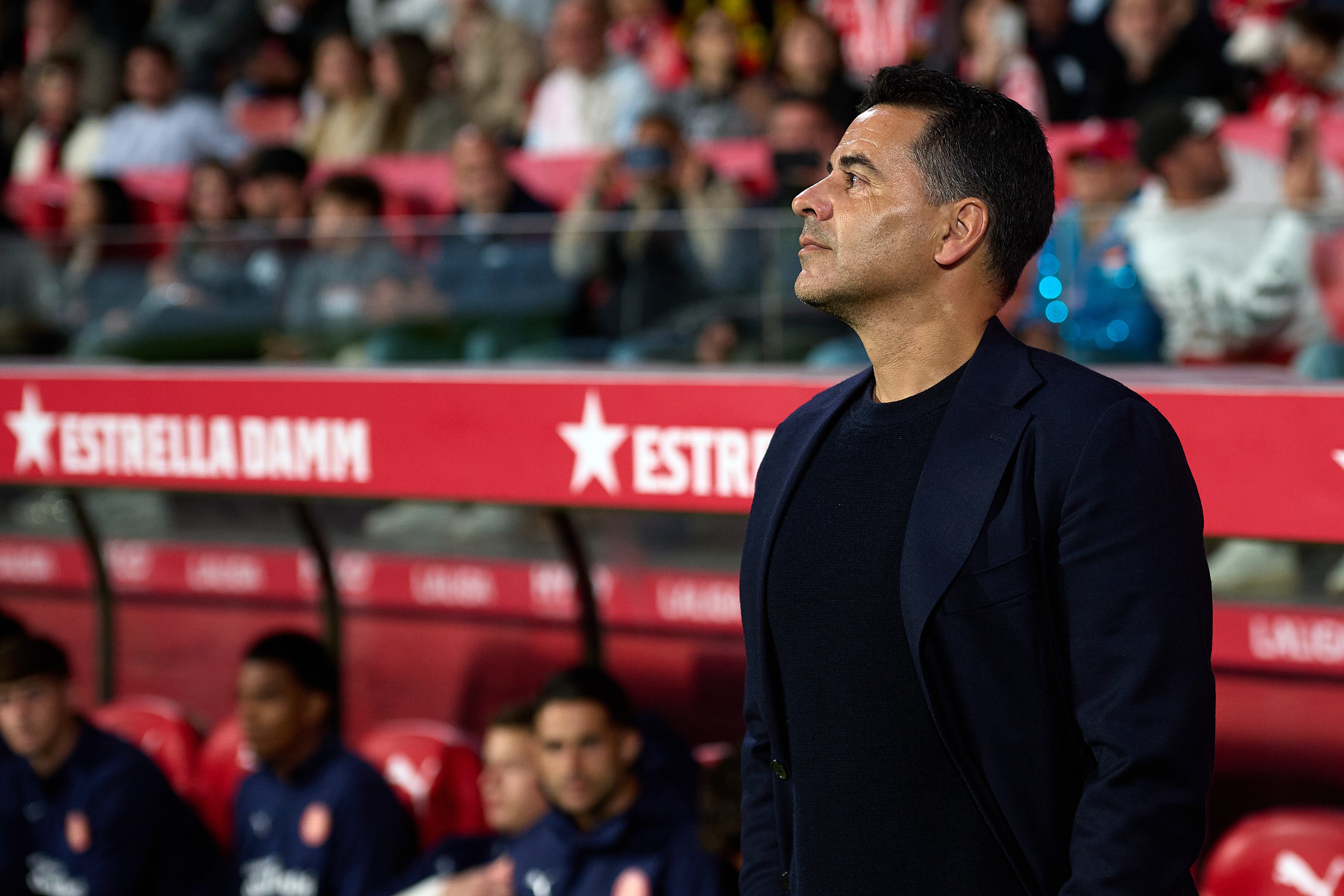 GIRONA, SPAIN - APRIL 21: Miguel Angel Sanchez &#039;Michel&#039;, Manager of Girona FC looks on prior to the LaLiga match between Girona FC and Real Betis Balompie at Montilivi Stadium on April 21, 2025 in Girona, Spain. (Photo by Eduard Duran/Quality Sport Images/Getty Images)