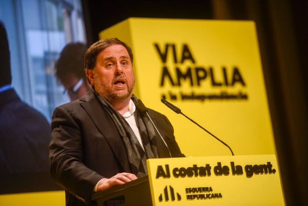 El líder de ERC, Oriol Junqueras, en un mitin en Vilanova i la Geltrú (Barcelona).