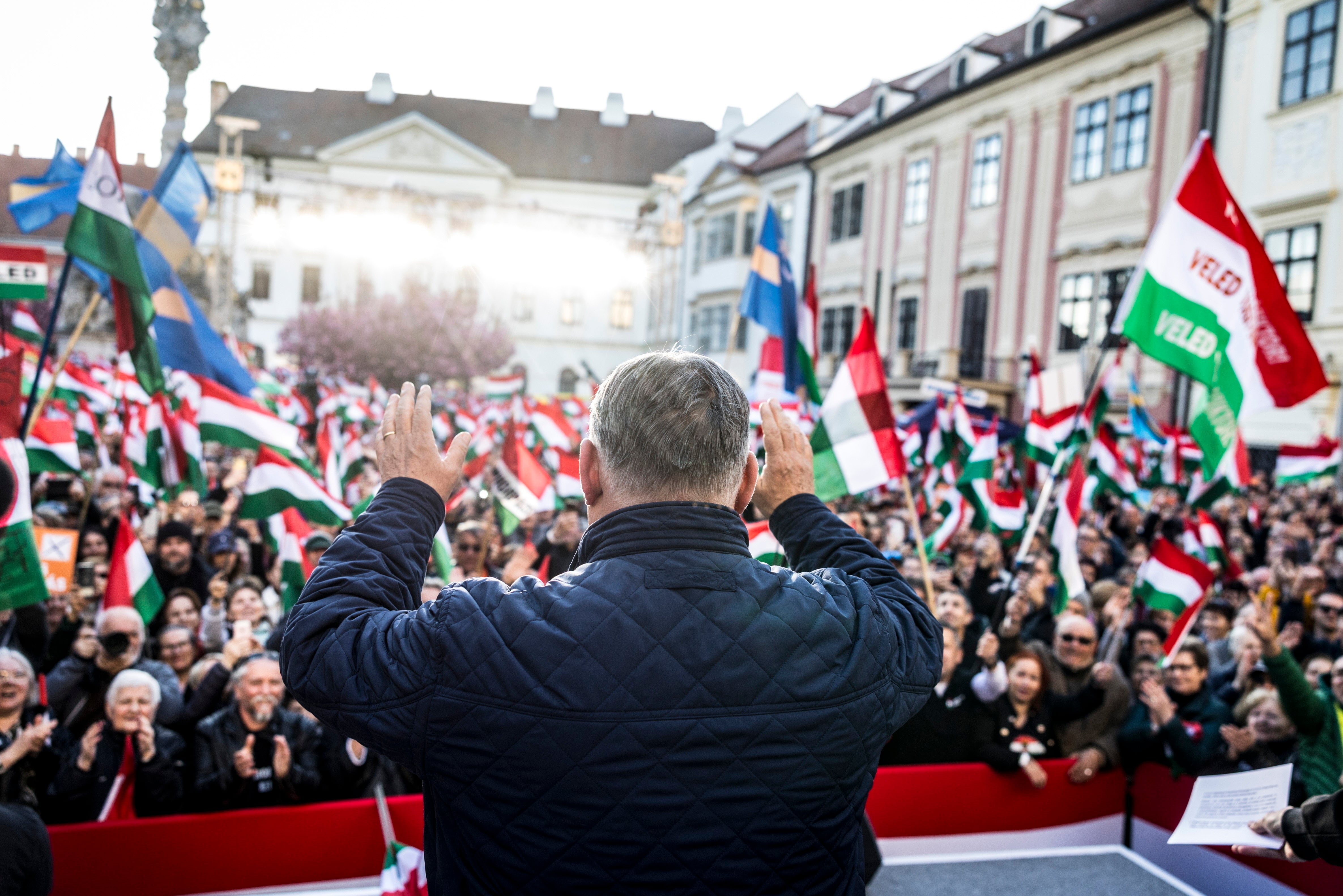 Viktor Orbán en un mitin de campaña en la ciudad de Sopron