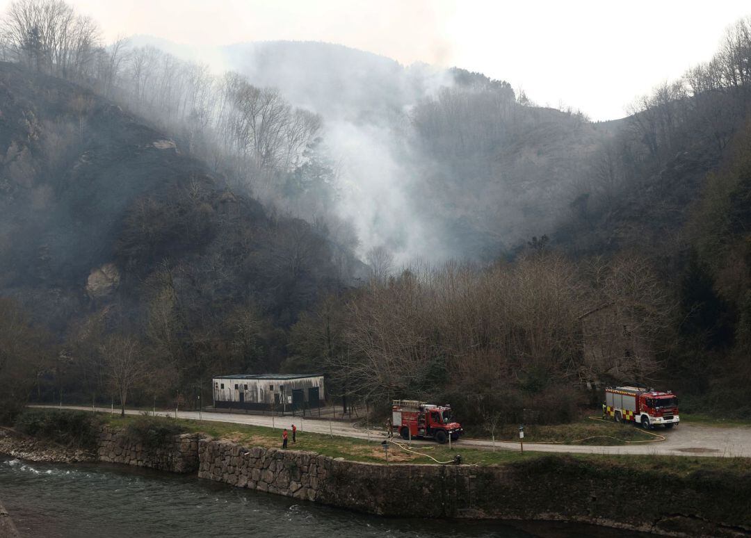 El fuego ha obligado a desalojar algunas viviendas en el municipio de Ibardin, así como varios caseríos y bordas, y a cortar temporalmente en ambos sentidos la carretera N-121 que conduce a Irun (Gipuzkoa)