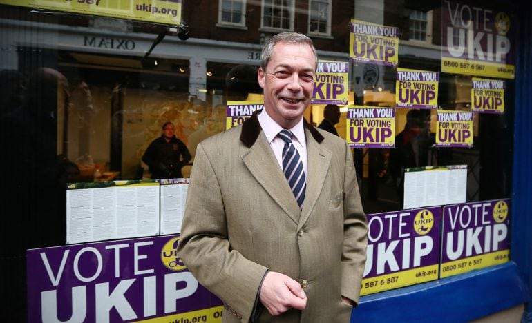 ROCHESTER, ENGLAND - NOVEMBER 21:  United Kingdom Independence Party (UKIP) leader Nigel Farage poses for photographs outside the UKIP office on November 21, 2014 in Rochester, England.  UKIP now has a second elected MP at Westminster after Mark Reckless 