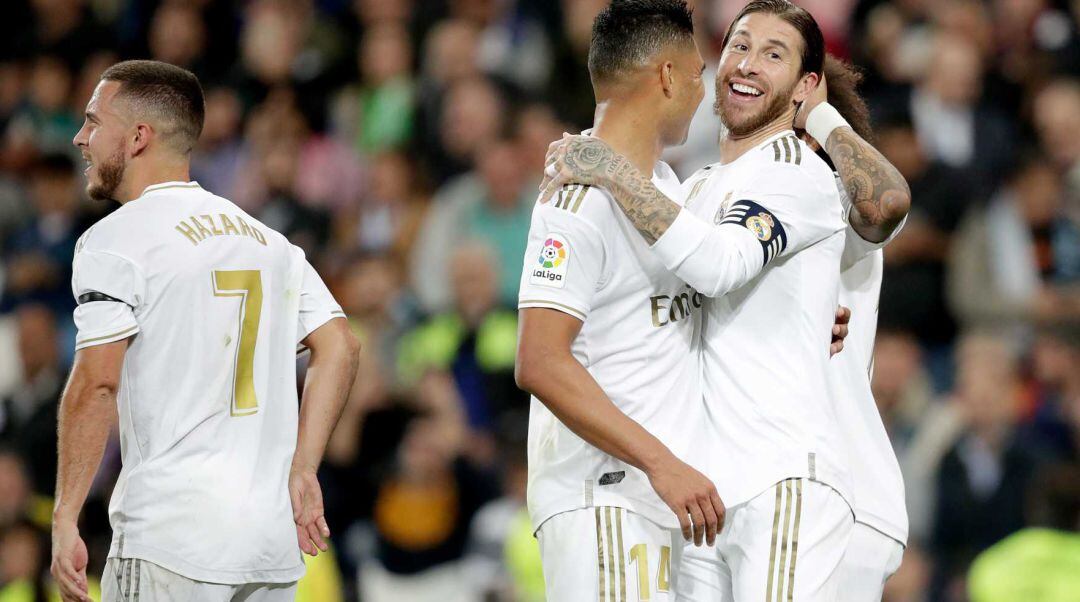 Hazard, Casemiro y Ramos, en un partido del Real Madrid.