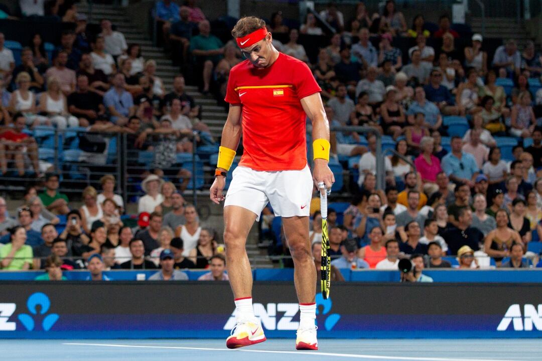 Rafa Nadal durante el partido de la ATP Cup frente a Bélgica