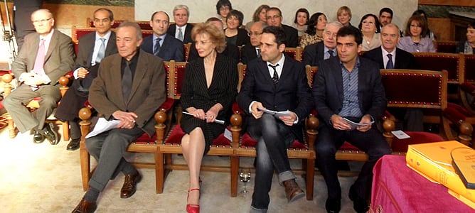 José Luis Gómez, Marisa Paredes, Jorge Drexler y Vladimir Cruz durante el acto