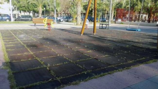 Maleza en el parque infantil cerca de la Avenida Cortes Valencianas