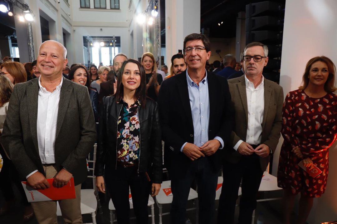Javier Imbroda, Inés Arrimadas, Juan Marín y José Manuel Villegas en Málaga. 