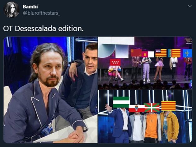 Meme recogido en Twitter con motivo de la desescalada en fases.