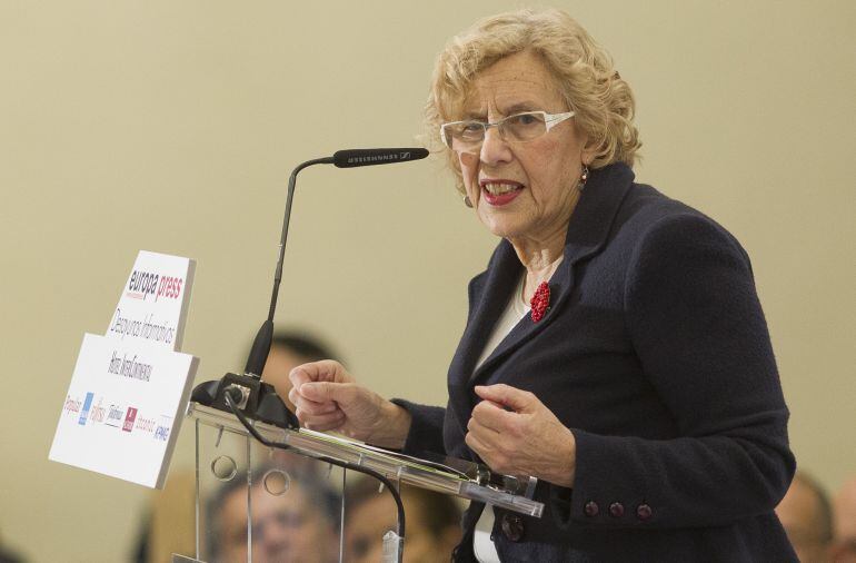 Manuela Carmena durante el desayuno informativo organizado por EuropaPress