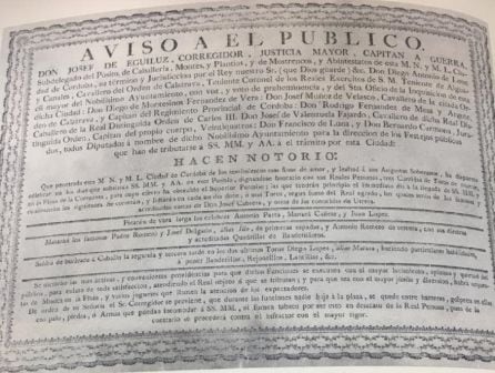 Cartel de aviso de la corrida de toros en honor a Carlos IV. Córdoba 1796