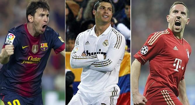 Las estrellas del F.C. Barcelona, Real Madrid y Bayern de Munich, candidatos a llevarse el Balón de Oro que distingue al mejor jugador de 2013.