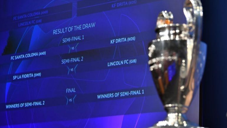 Imatge dels emparellaments de les semifinals de la ronda preliminar de la Champions League que es disputarà a Gibraltar.