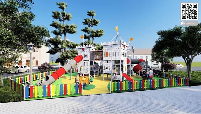 Recreación del nuevo parque infantil en la plaza de España de Torrejón de Velasco
