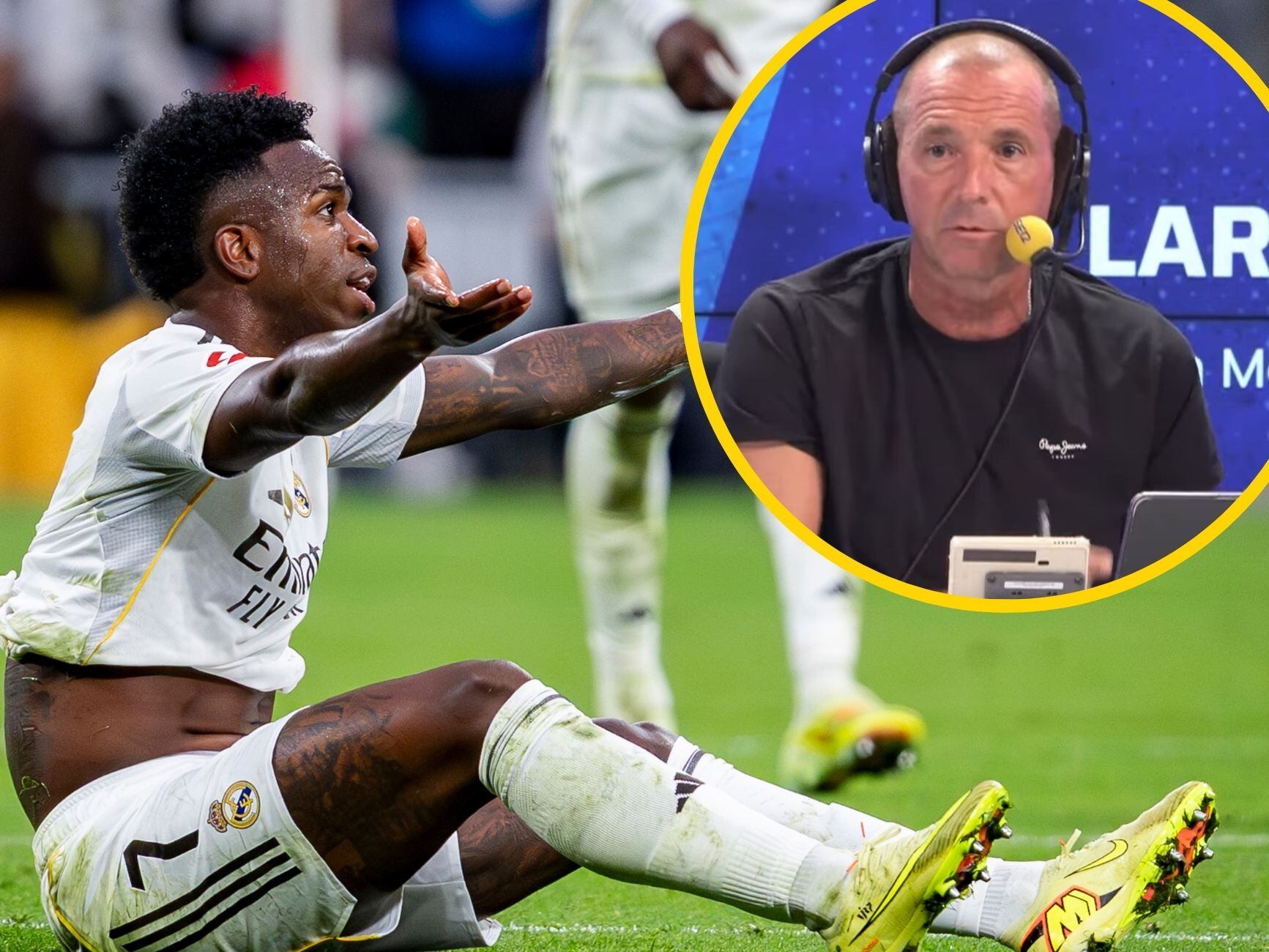 Vinicius a un lado y Manu Carreño en el otro