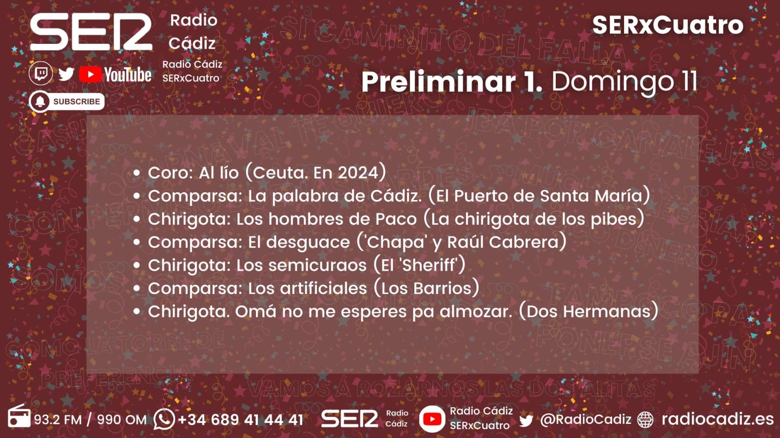 Orden de actuación de la primera sesión de preliminares del COAC2026.