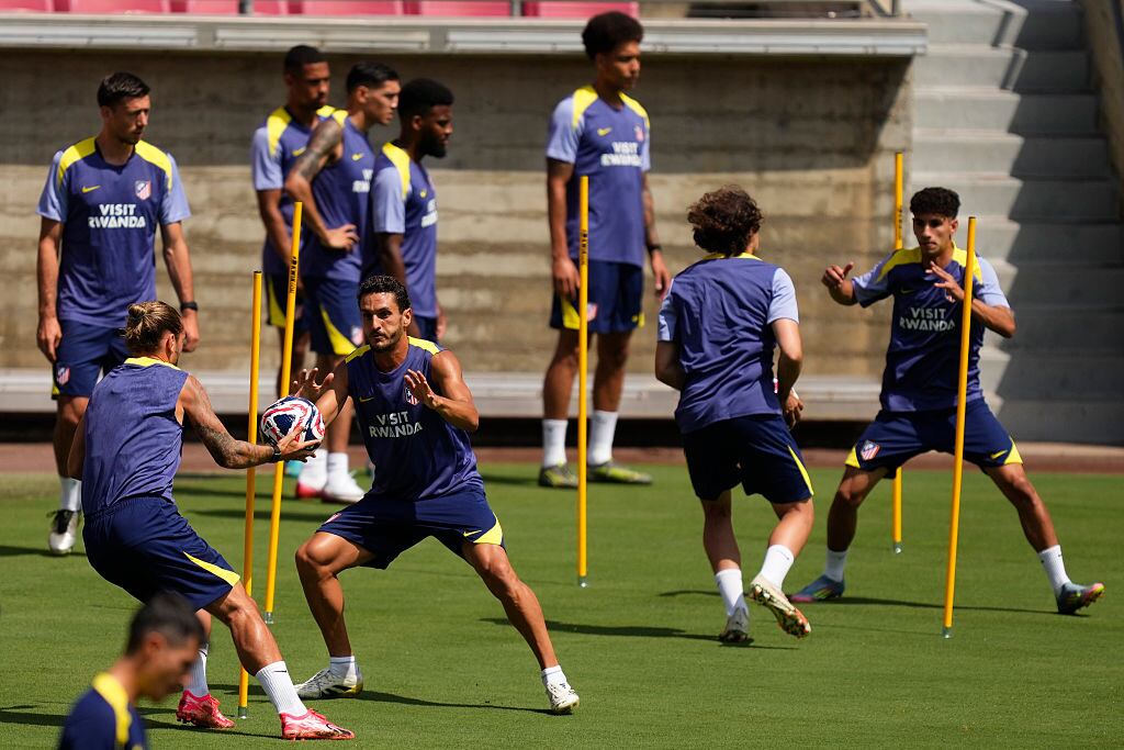 Jugadores del Atlético de Madrid en el entrenamiento previo al partido del Mundial de Clubes entre el PSG y el Atlético de Madrid.