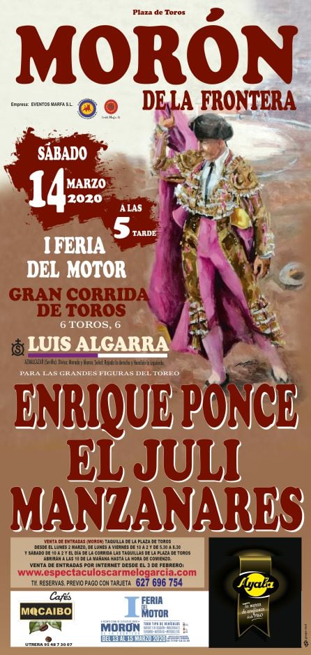 Cartel de la corrida de toros que se celebrará el próximo 14 de marzo en Morón de la Frontera