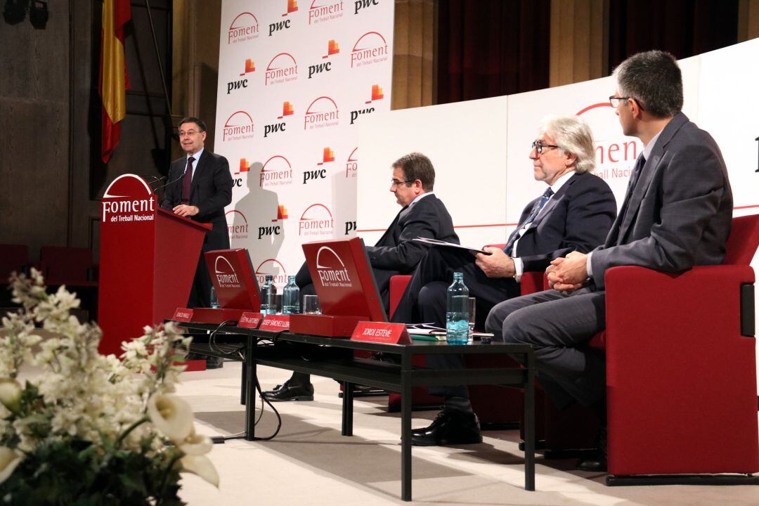 Josep Maria Bartomeu, durant la presentació de l'informe del FC Barcelona i PwC, 'L’impacte econòmic del FC Barcelona'.