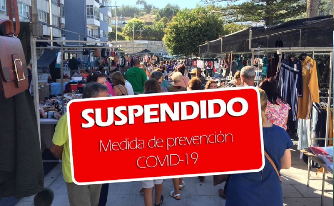 Cartel de suspensión del mercadillo semanal de A Guarda.